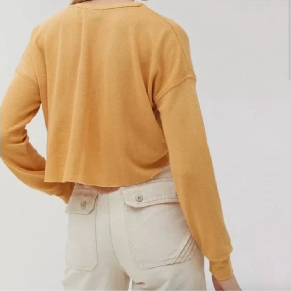 UO Out From Under Mustard Long Sleeve Cropped Emmy Henley Top Size S - Picture 2 of 6